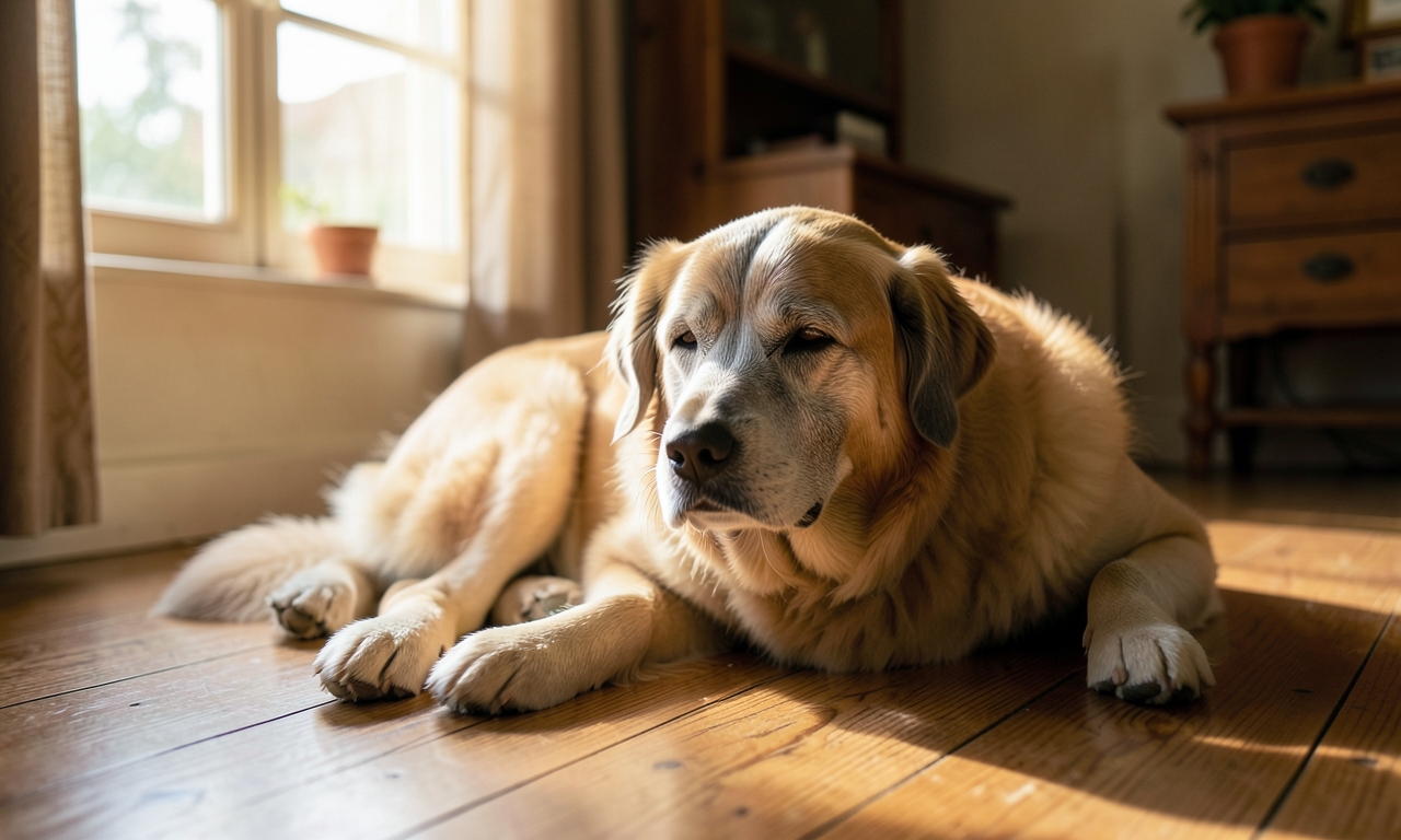 Chien senior reposant calmement - croquettes Ownat Prime Senior 12 kg
