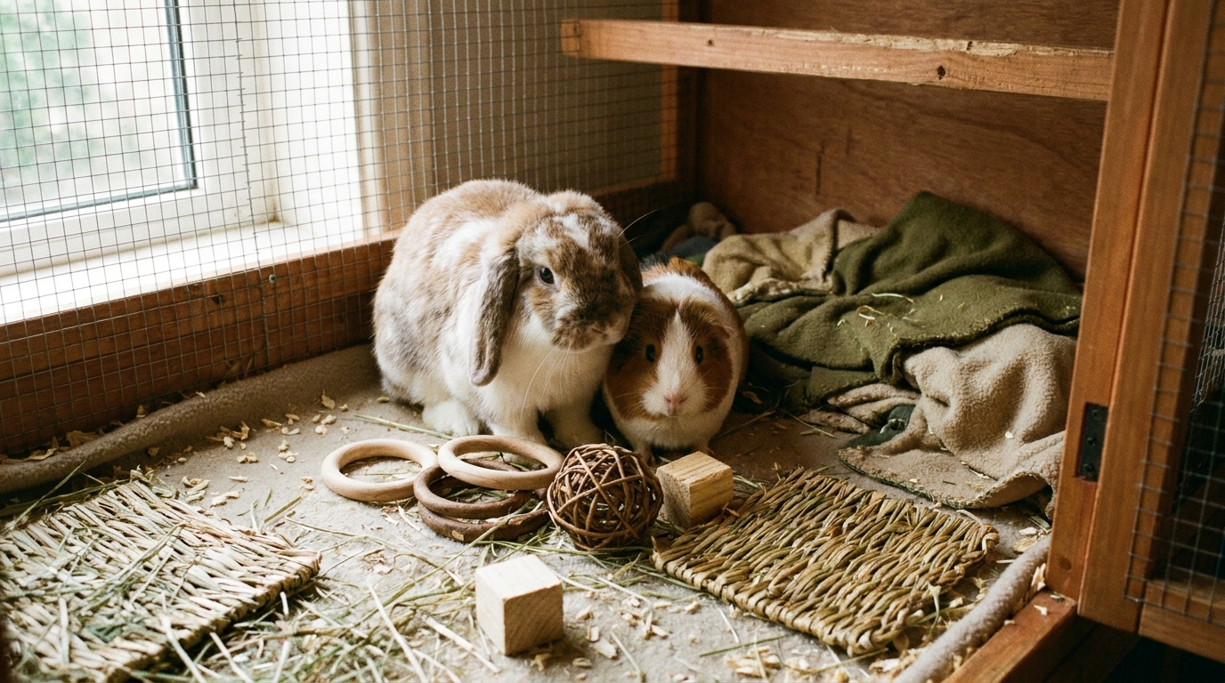 Accessoires français rongeur : lapin et cochon d'Inde avec jouets bois naturels