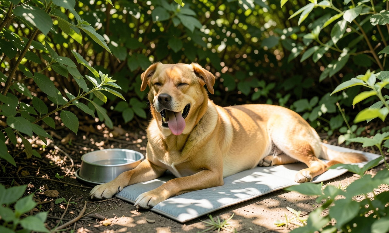 Chien à l'ombre dans le jardin : canicule chien protection à la maison