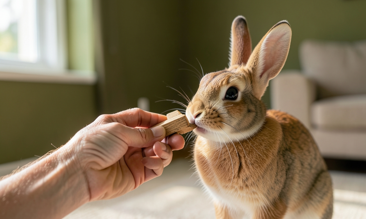 Lapin avec son jouet bois rongeur : entretien et sécurité au quotidien